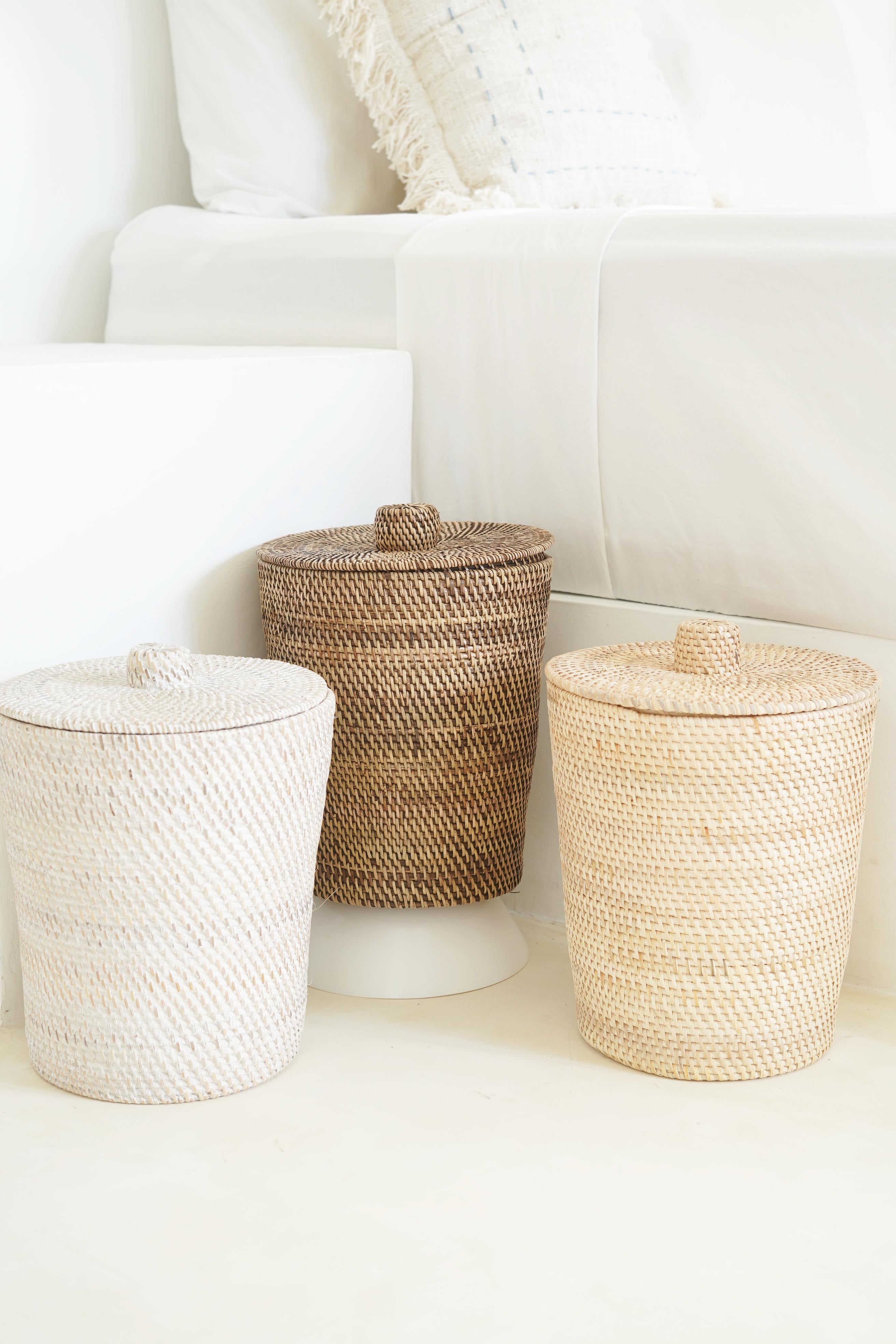 Liem Rattan-Korb – Handgefertigt, Rund, in verschiedenen Farben, mit/ohne Deckel